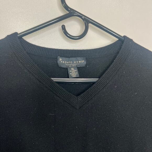 Pronto Uomo Men's Black Merino Wool Sweater XL Preppy Classic V-Neck Knit - Picture 3 of 6